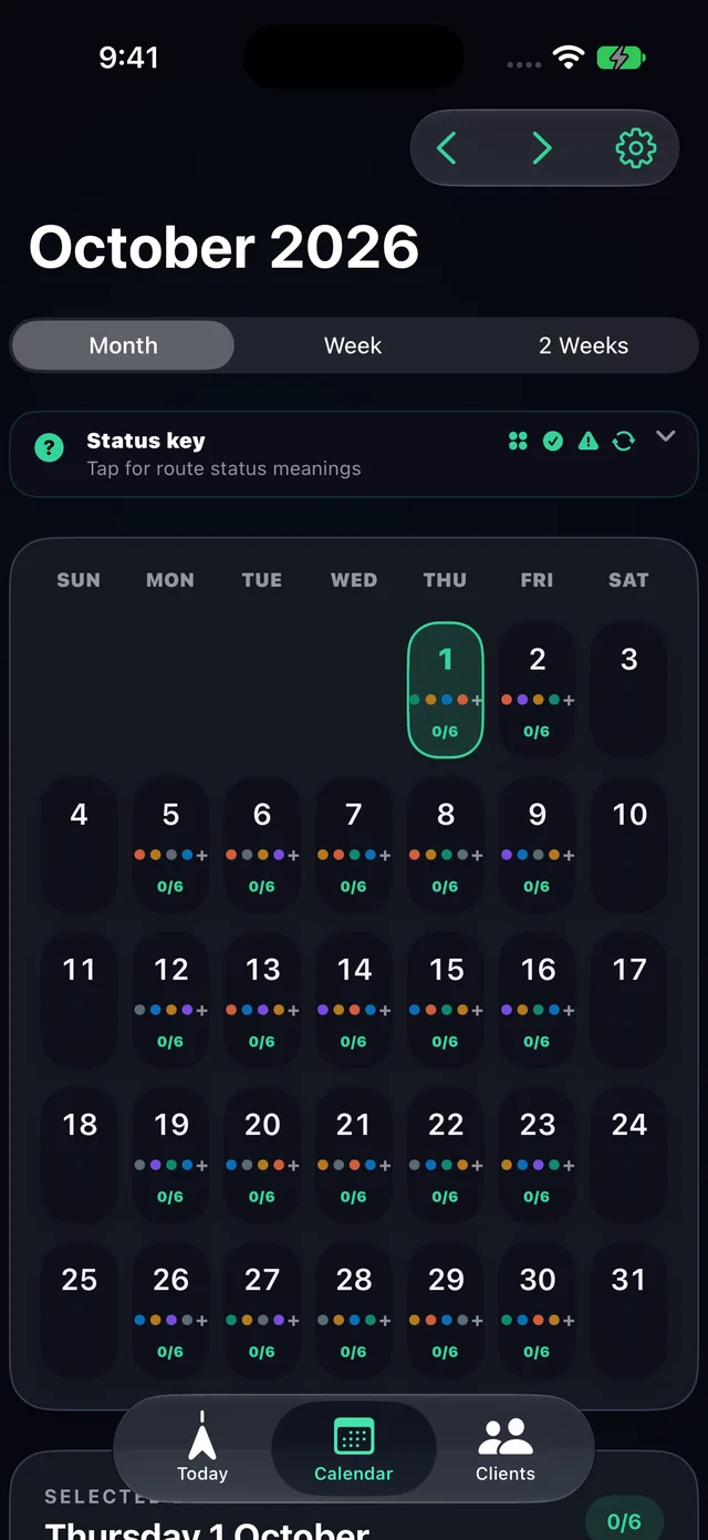 Field Worker monthly calendar with planned visits.