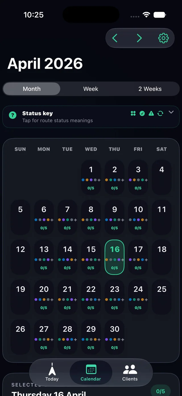 Field Worker monthly calendar with planned visits.